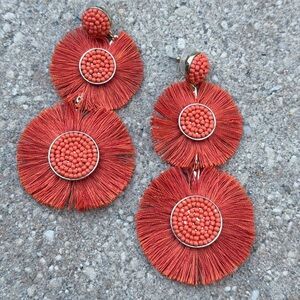 Orange Fringe Beaded Statement Earrings